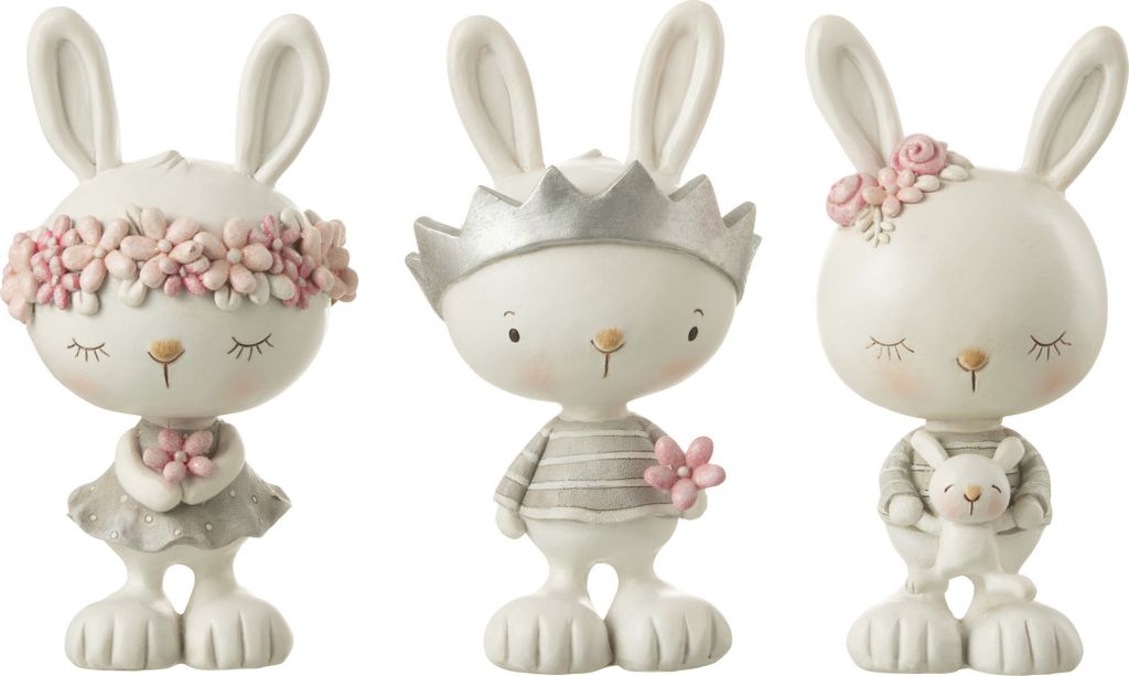 J-Line Hasen Blumenkranz Plüsch Poly Mix 3 Sortiert