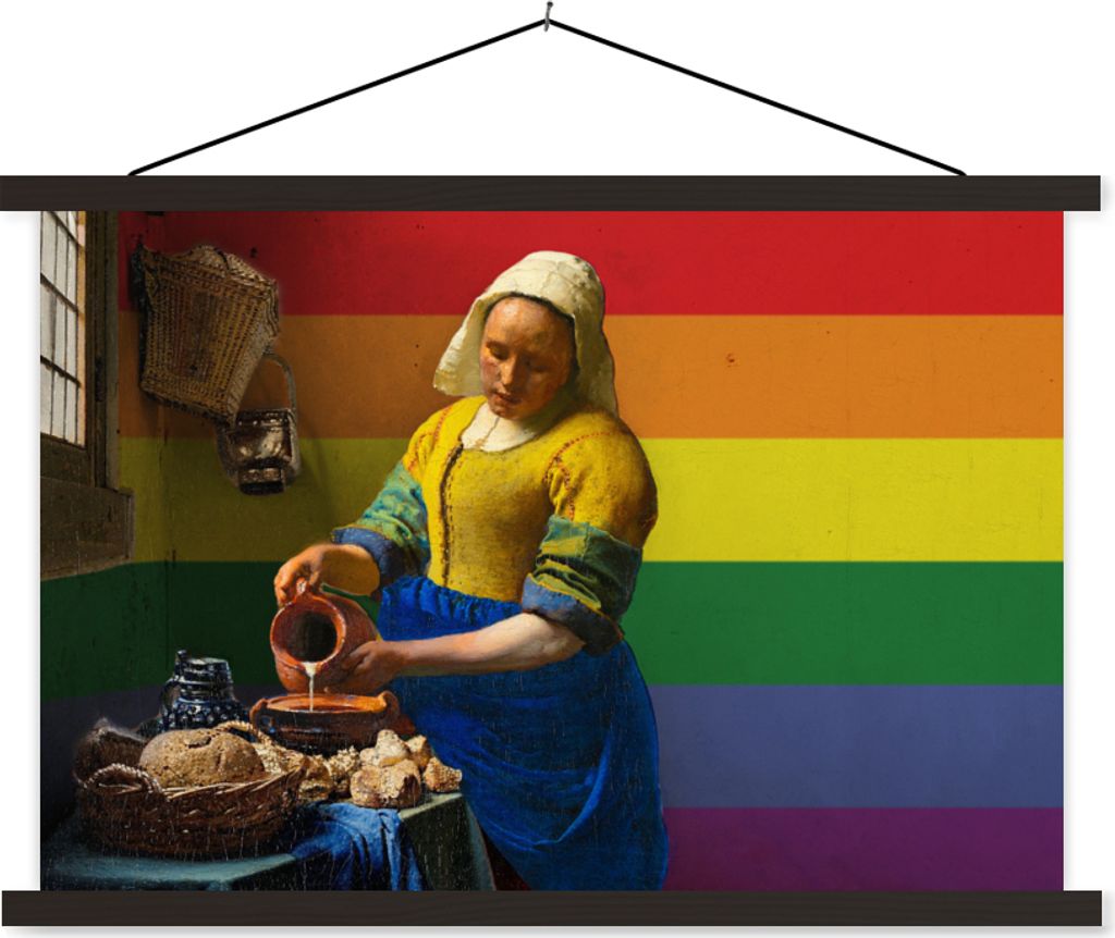 MuchoWow Textilposter Milchmädchen - Vermeer - Stolz 120x80 cm mit schwarzem Rahmen - Wanddeko