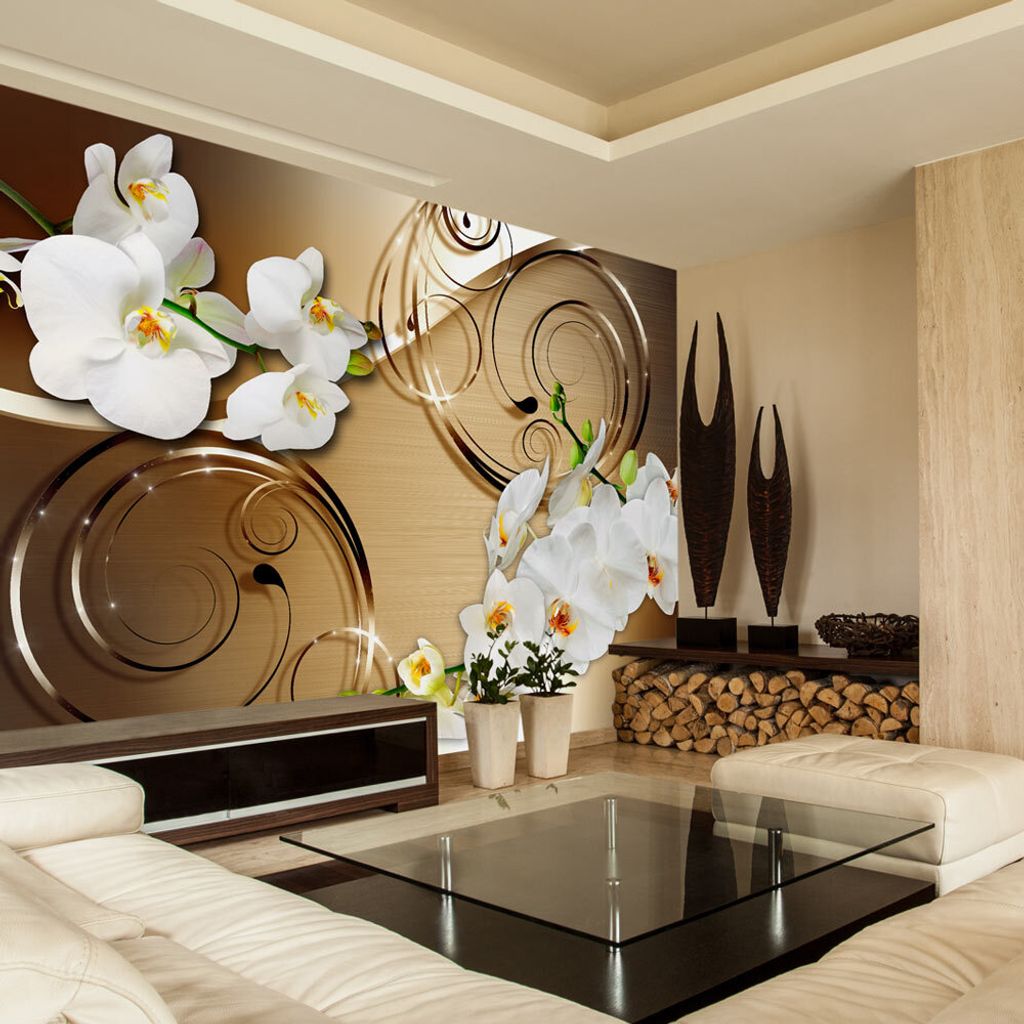 Fototapete selbstklebend Blumen 343x256 cm Tapete Wandtapete Wandbilder Klebefolie Dekofolie Tapetenfolie Wand Dekoration Wohnzimmer - Orchidee Des...
