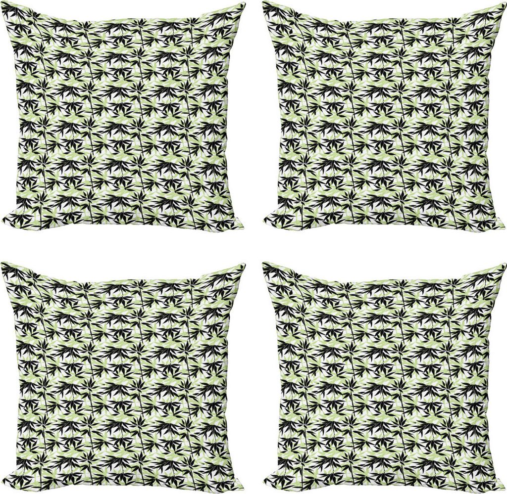 ABAKUHAUS asiatisch Kissenbezug Set (4 Stück), Eastern Bambus-Blatt-Muster, Moderner Doppelseitiger Digitaldruck, 45 cm x 45 cm, Pale Green White