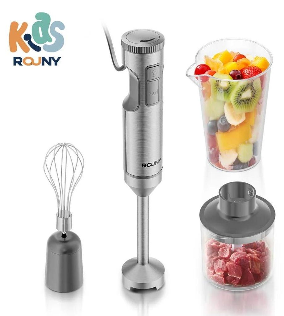 4‐in‐1 Stabmixer - Babybrei‐Mixer - Sicherheitsverriegelung - Edelstahlklingen - Max. 1200 W - EU‐Stecker 220 V - - Grau