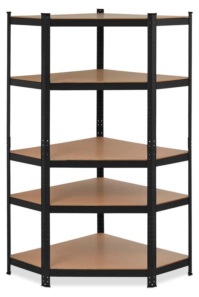 Étagère de rangement d'angle 180cm, structure métal et bois MDF 5 niches