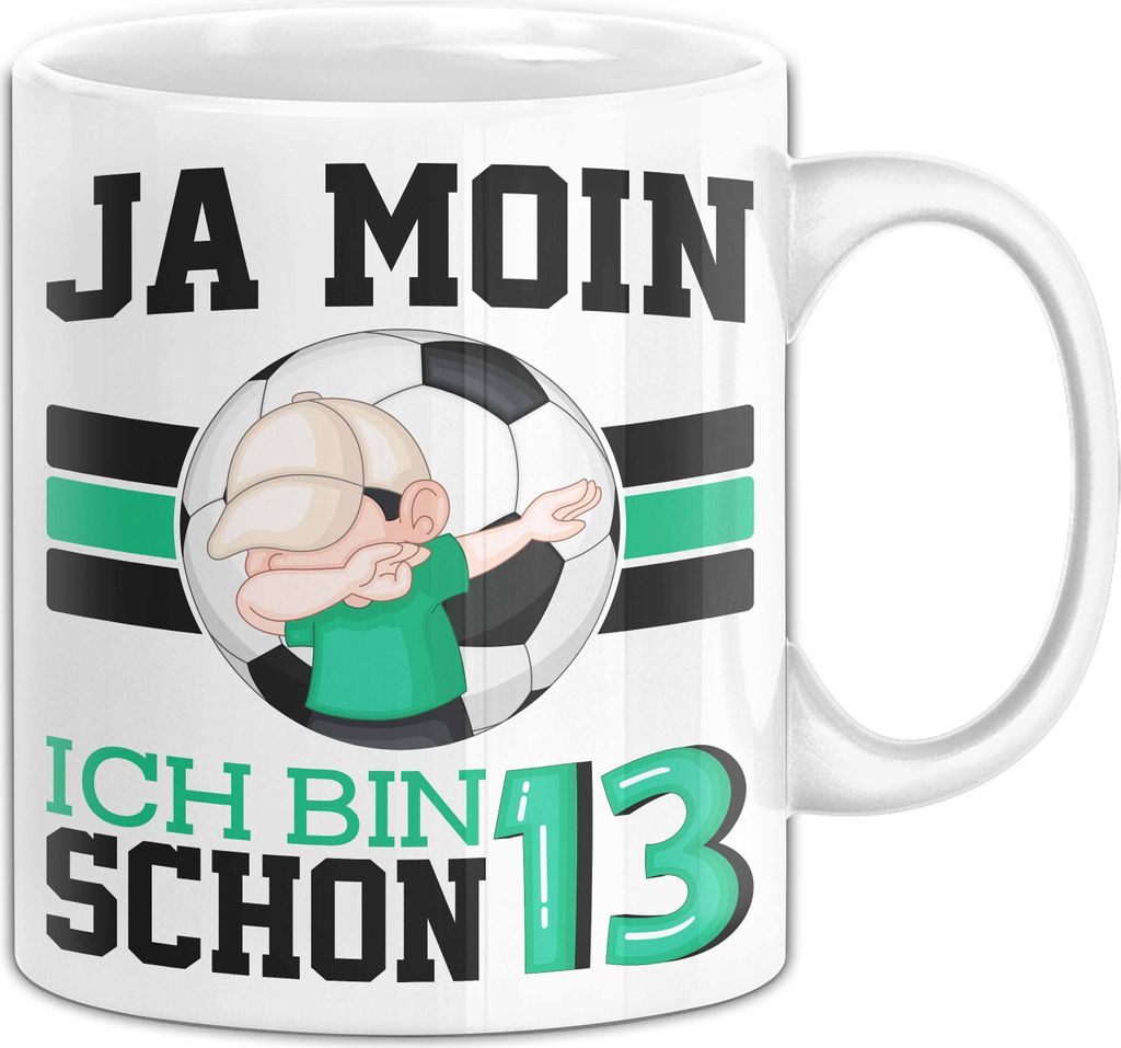 13. Geburtstag Geschenk Tasse Becher Junge Geburtstagsgeschenk Ja Moin Ich Bin Schon 13 Teenager (Weiß)