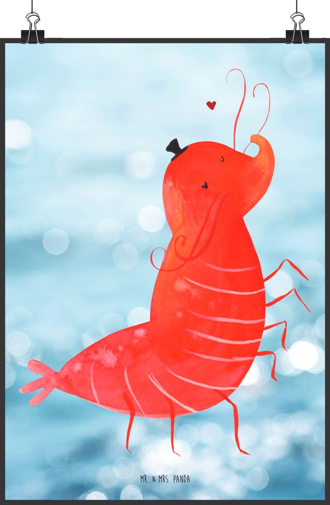 Mr. & Mrs. Panda Bild Garnele Franzose DIN A4 - Oceanblue - Geschenk, Wandbild, drucke, wanddruck, Plakat, Meer, wanddeko, Krabbe, Französisch