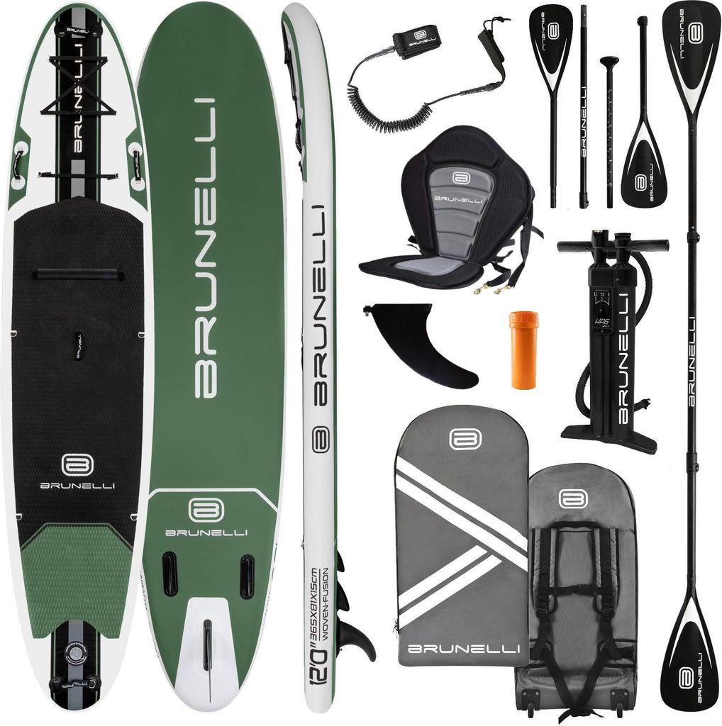BRUNELLI 12.0 Woven X Fusion Double Layer SUP Board Stand Up Paddle Set 365cm - Farbe: Gruen
