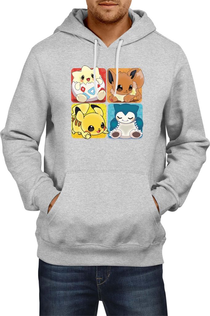 Herren Kapuzenpullover Japan Manga Anime Comics Pokemon 017, Man M / Grau