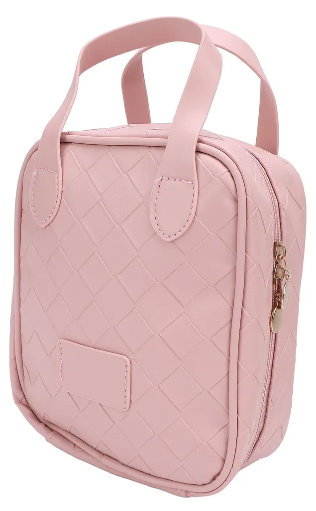 Trousse de maquillage voyage rose compartimentée pour produits de soin