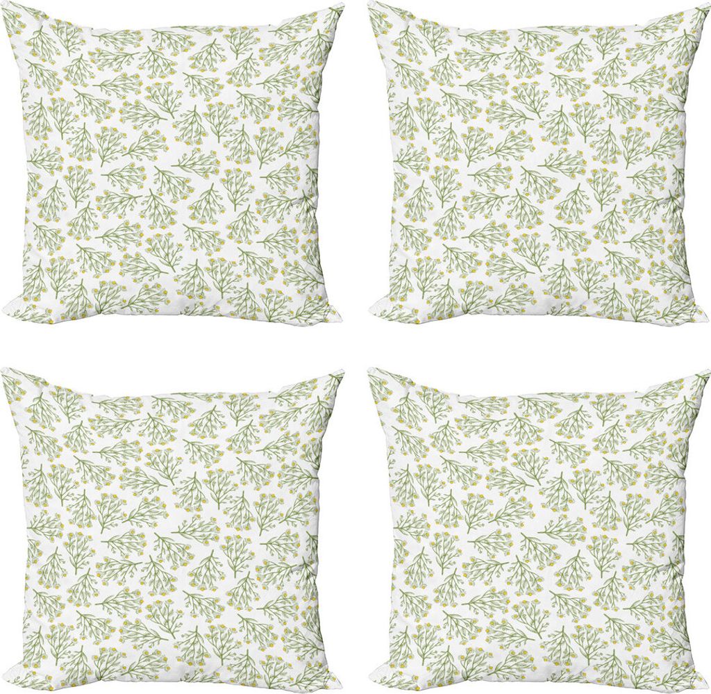 ABAKUHAUS Apotheker Kissenbezug Set (4 Stück), Retro Daisy Frühling, Moderner Doppelseitiger Digitaldruck, 60 cm x 60 cm, Reseda Grün Gelb