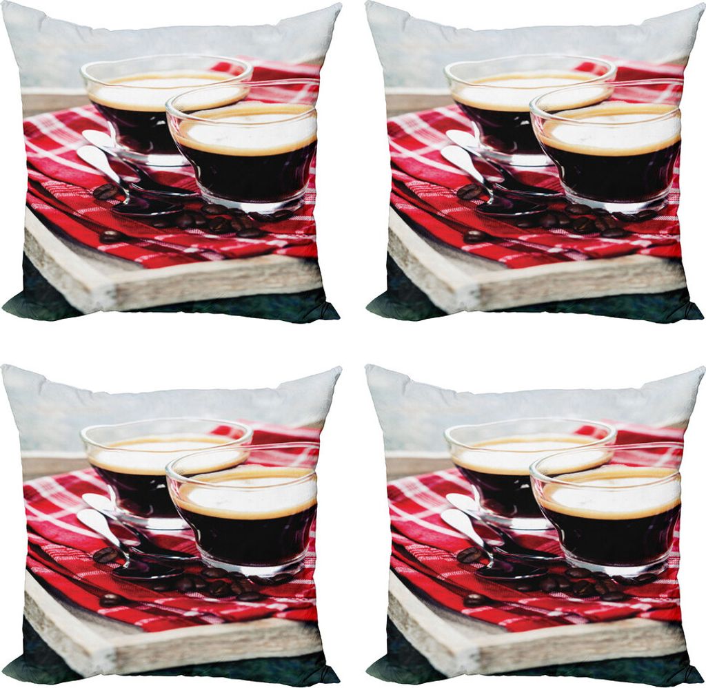 ABAKUHAUS Kaffee Kissenbezug Set (4 Stück), Frisch gebrühter Espresso, Moderner Doppelseitiger Digitaldruck, 60 cm x 60 cm, Mehrfarbig