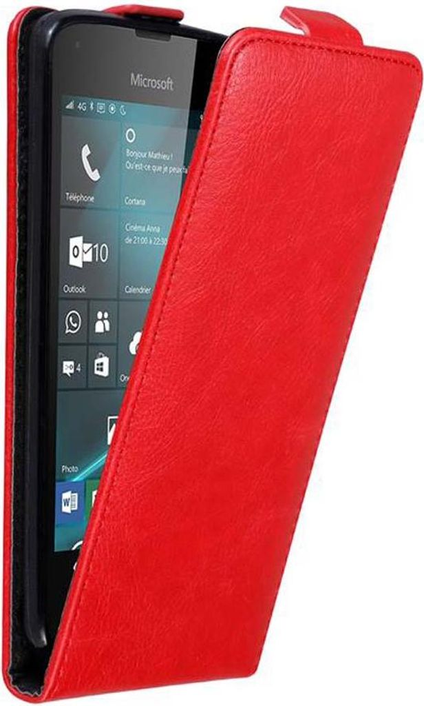 Cadorabo Hülle für Nokia Lumia 550 Schutz Hülle in Rot Flip Etui Handyhülle Case Cover