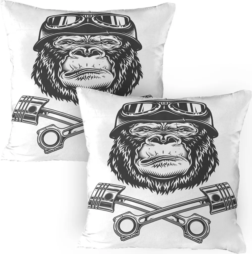 Set 2 Federe 80x80 Gorilla Biker Grigie - Lavabili e Resistenti ABAKUHAUS