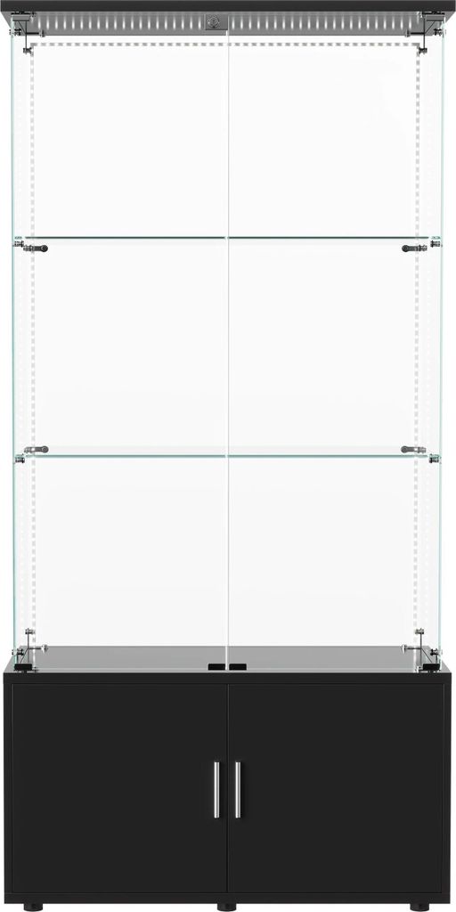 Vitrine - Glas-Vitrinenschrank - 78,5×35×164 cm - 3 Ablagen - Doppeltüren - LED-Lichtleiste - Modernes Design - Schwarz