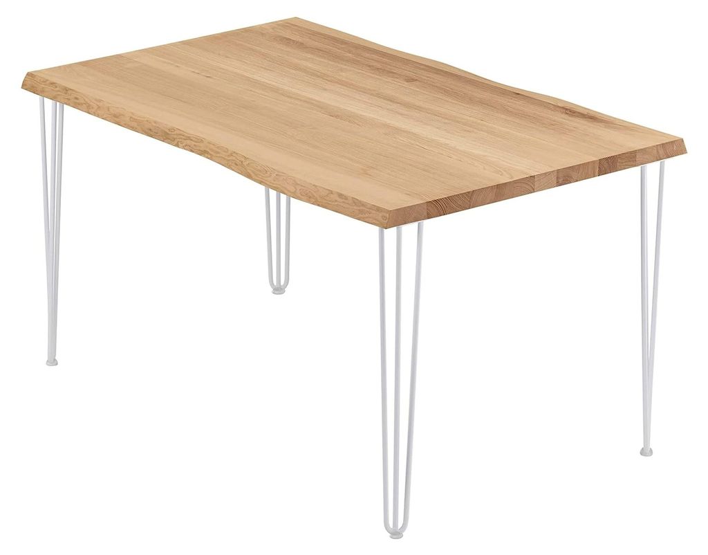 Esstisch, Küchentisch, Schreibtisch oder Couchtisch aus Massivholz mit Baumkante 100x80x76 cm, Natur/Weiß