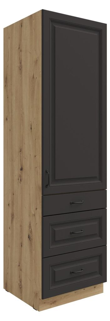 Küchen Hochschrank 60 cm mit Schubladen Stilo Grau + Eiche Produktbild 