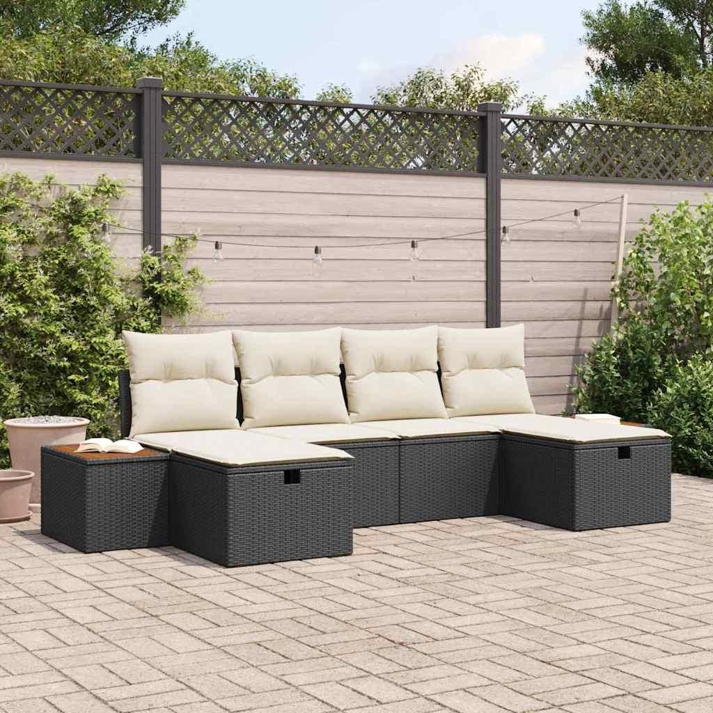 Maison Exclusive - Gartensofa-set mit Kissen 6 pcs Schwarz Poly-Rattan
