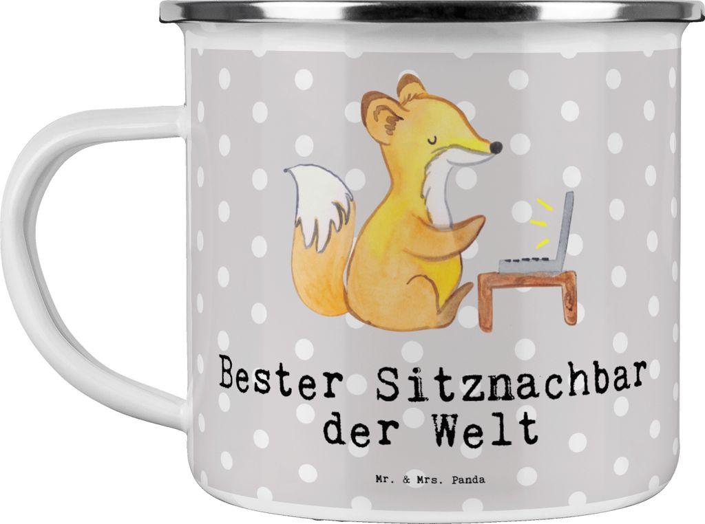 Mr. & Mrs. Panda Haferl Fuchs Bester Sitznachbar der Welt - Grau Pastell - Geschenk, Nachbar, Pott, Seminar, Emaille Becher, Tasse, Teetasse, wande...