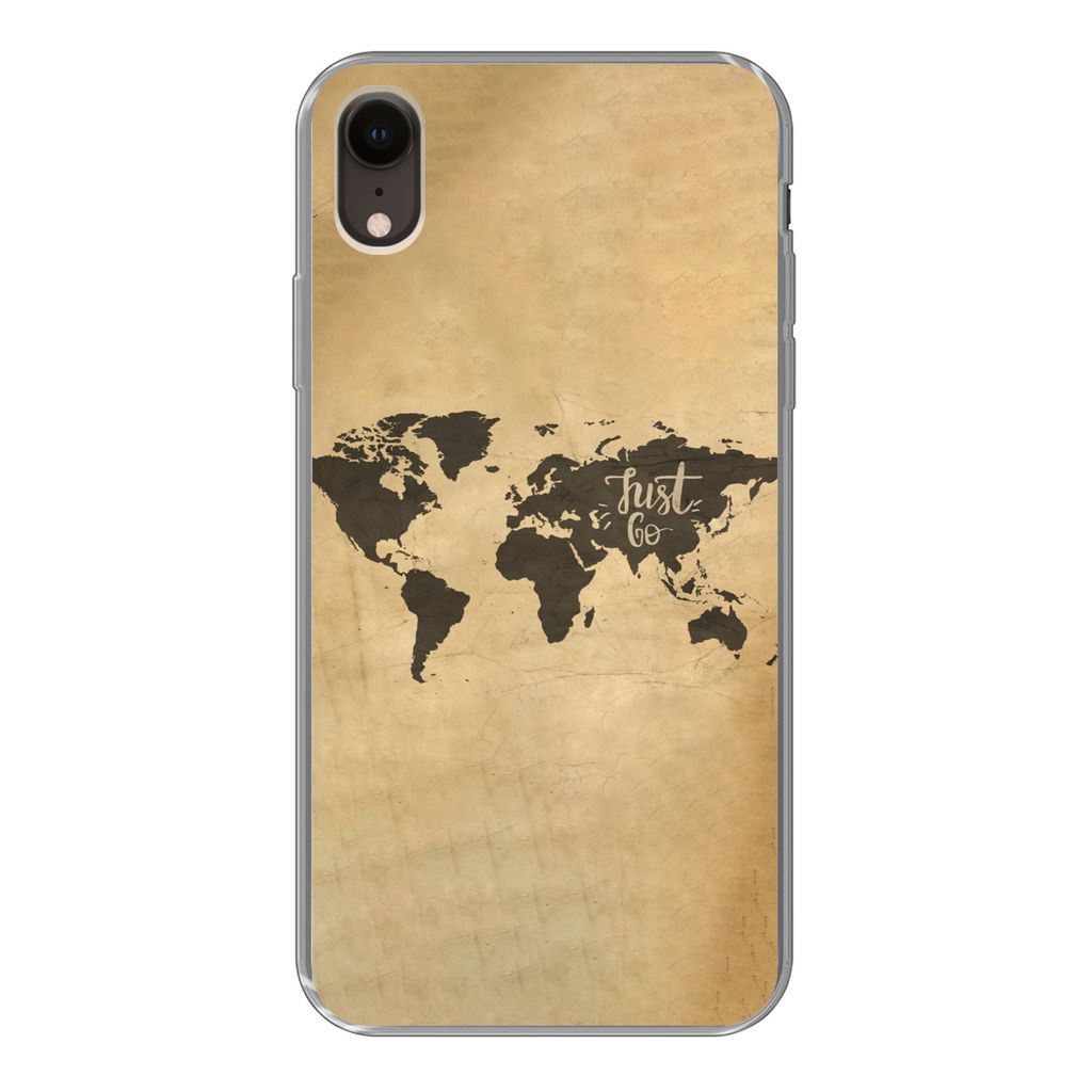 MuchoWow Handyhülle Schutzhülle Hülle für iPhone XR Weltkarte - Karte - Sprichwörter Silikon Softcase Handy Hülle - Schutzdeckel