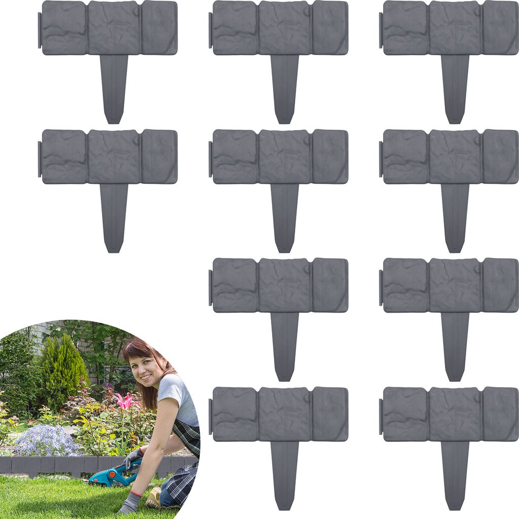 NAIZY Rasenkante Kunststoff 5m Steinoptik Garden Border aus Polypropylen, Mähkante Beetumrandung Palisade Garten dekorativ, 20 Stücke, Anthrazit
