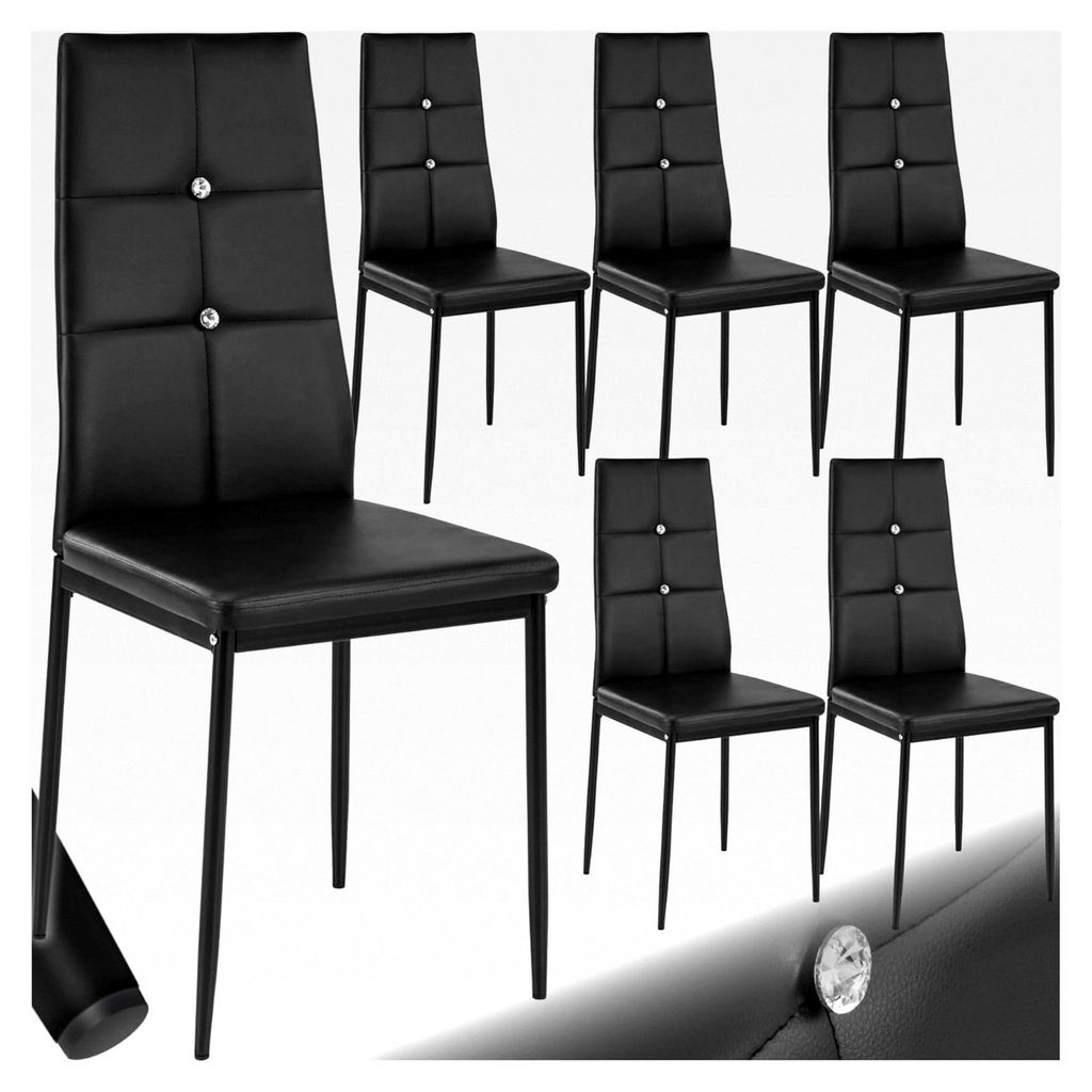Moderne Stühle, 6er Set, Stühle mit Kunstlederbezug und Glitzersteinen, geeignet als Küchenstühle, Esszimmerstühle oder Polsterstuhl für Wohn...