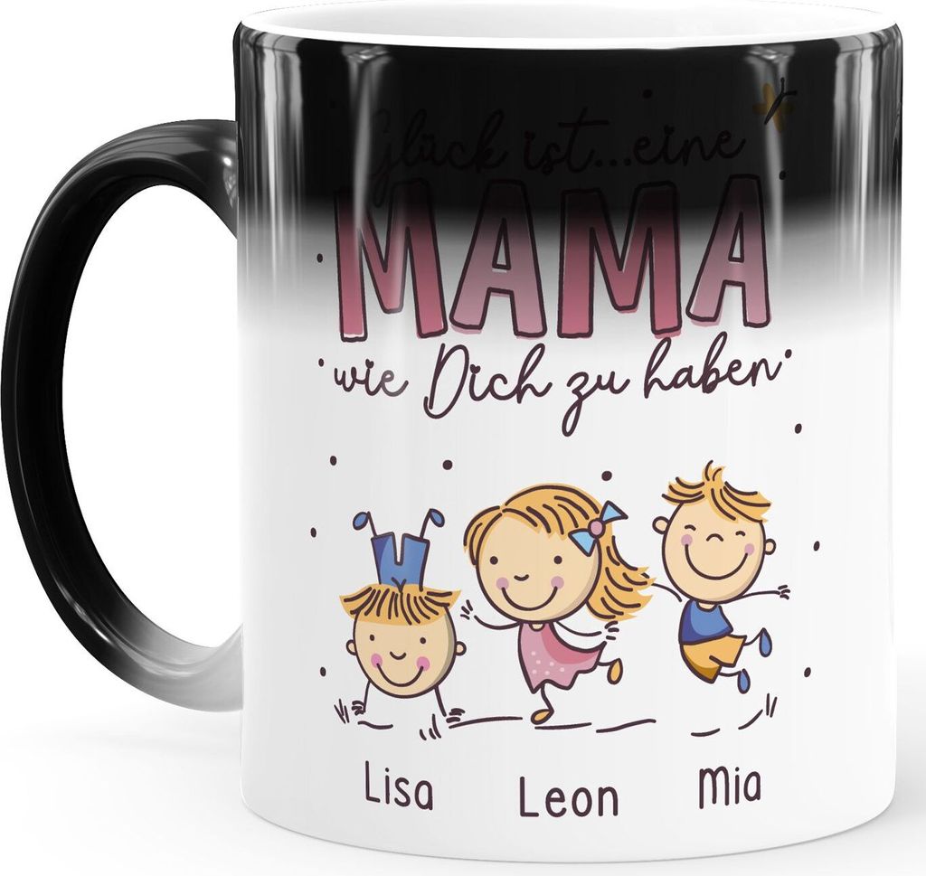 Farbwechsel-Tasse personalisiert Kinder-Namen Glück ist eine Mama wie dich zu haben Geschenk Muttertag SpecialMe weiss-rosa-magic (13606) Magic-...