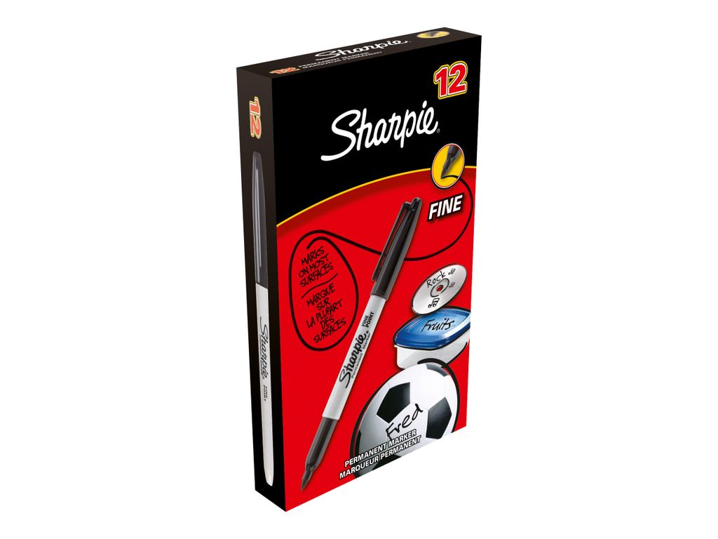 A box of Sharpie fine tip markers with a soccer ball graphic.