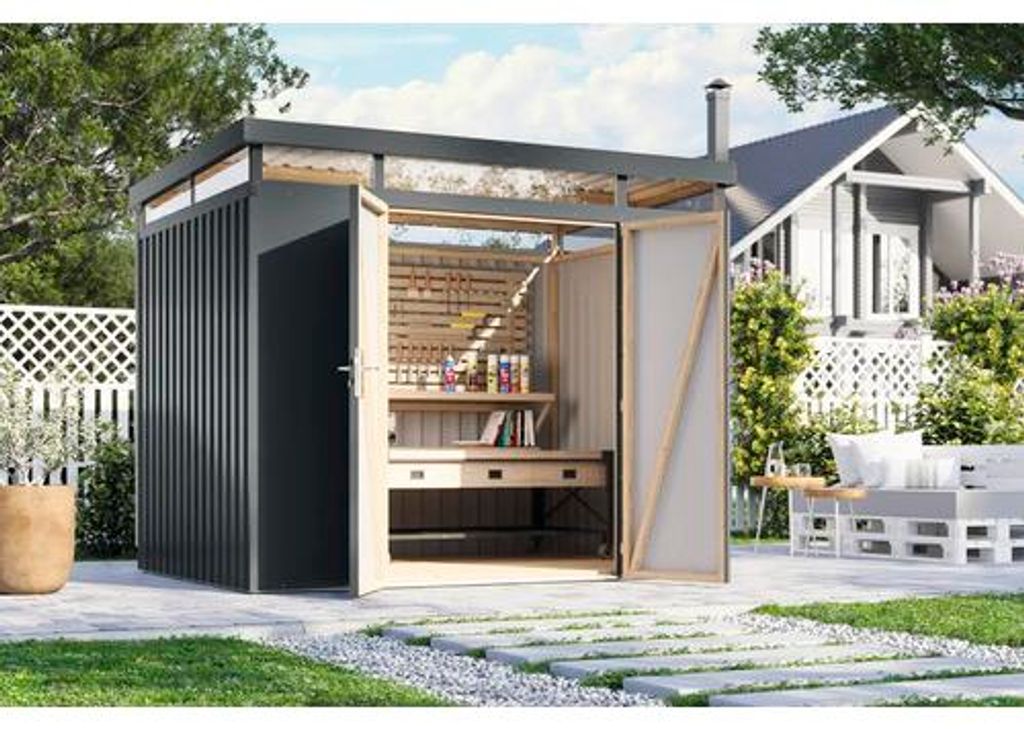 Gartenhaus Karibu Shoran 3 inkl. Oberlicht, Unterkonstruktion 298 x 215 cm anthrazit