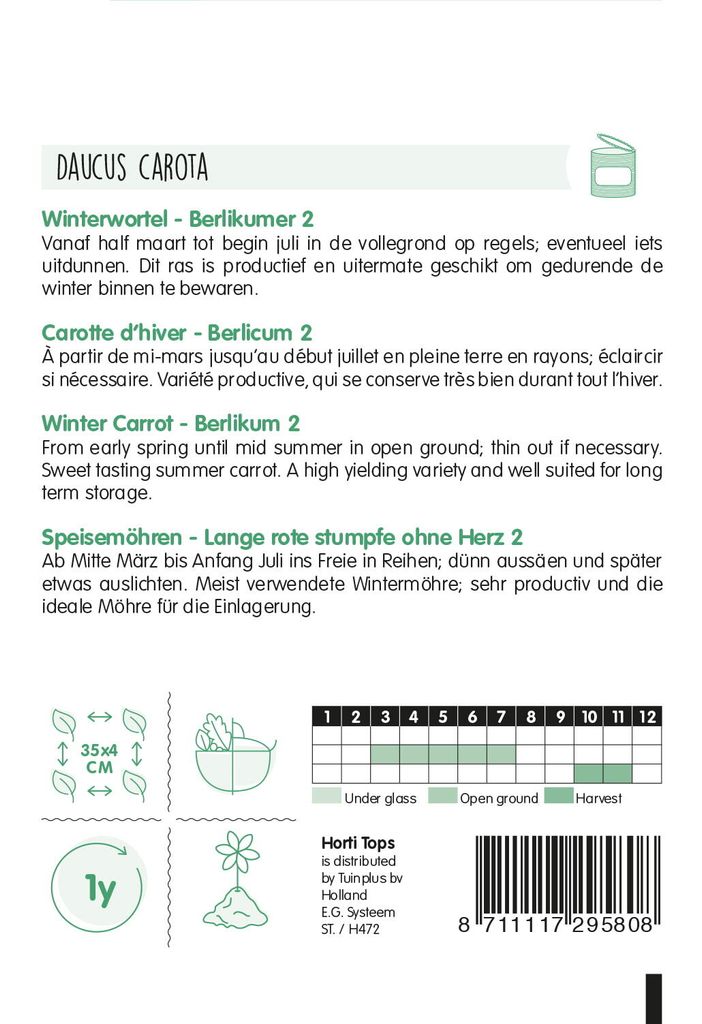 Möhren Lange Rote Stumpfe ohne Herz 2 | Möhrensamen von Hortitops
