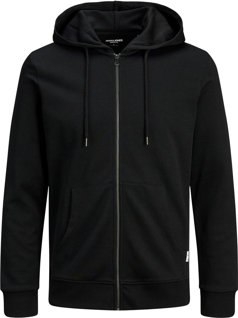 JACK & JONES Basic sweat zip hood slim fit, heren sweatvest katoenmengsel met capuchon, zwart