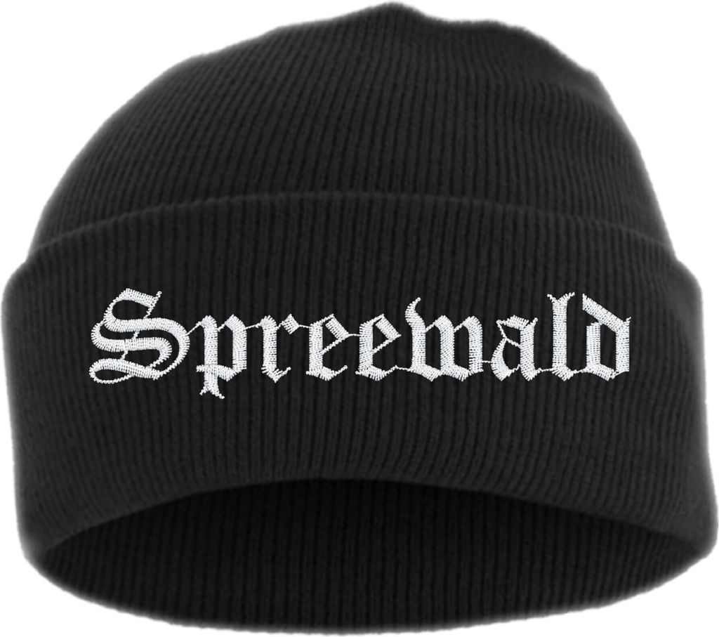 Spreewald Umschlagmütze - Altdeutsch - Bestickt - Mütze mit breitem Umschlag Einheitsgröße Schwarz