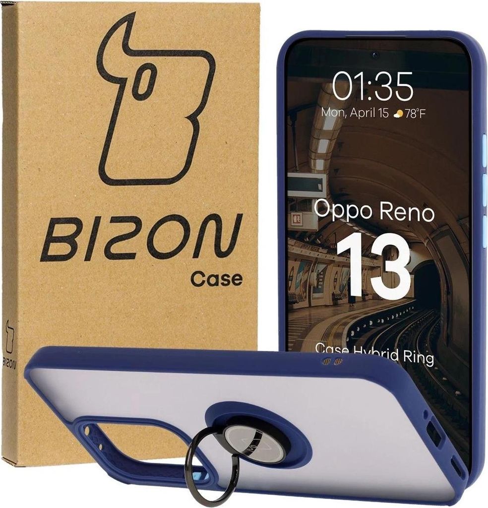 Bizon Case Hybrid Ring Oppo Reno13 rauchig mit einem blauen Rahmen