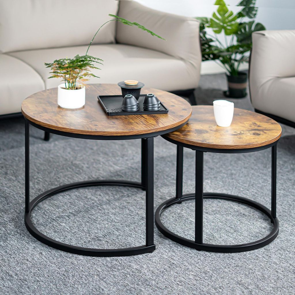 Hawthyhome Couchtisch-Set 2 Stücke Beistelltisch aus Holz Produktbild 