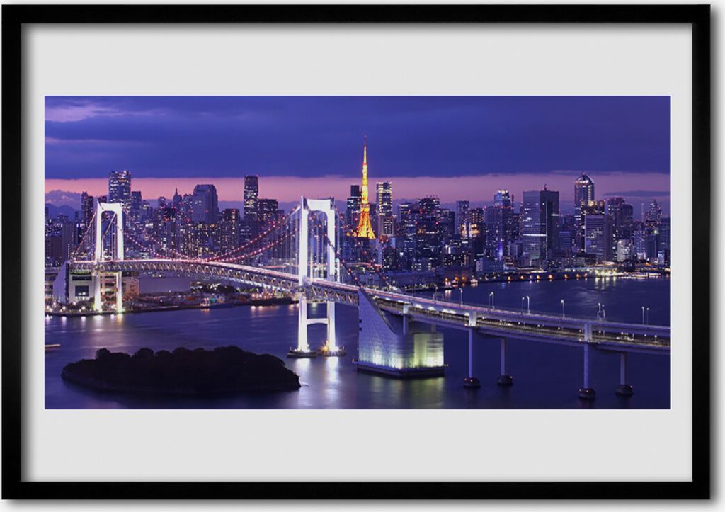 Bild 100x70 MDF-Rahmen Wandkunst Bridge City Architektur Produktbild 