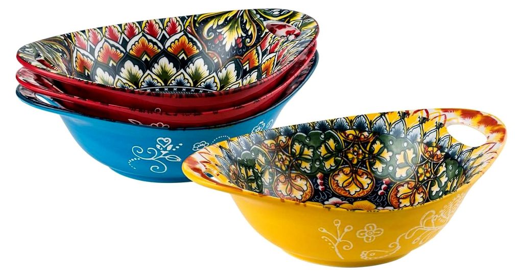Müslischalen Set aus Porzellan, Schalen für Müsli, Salat, Pasta und Suppe - 560ml, Servierschalen im Bohemian Stil