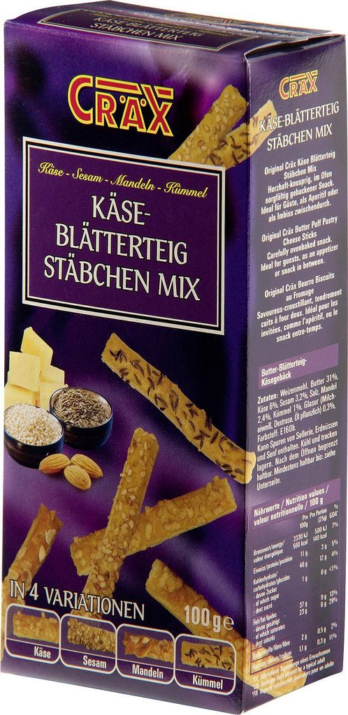 Cräx Käsegebäck Blätterteig-Stäbchen-Mix 100g