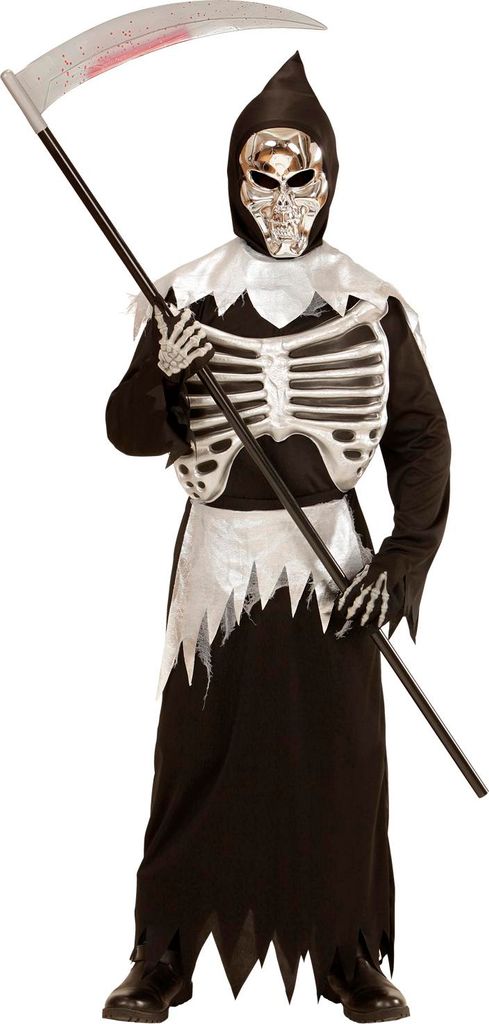 Kostüm Grim Reaper mit Rippendruck Halloween, Groesse:128
