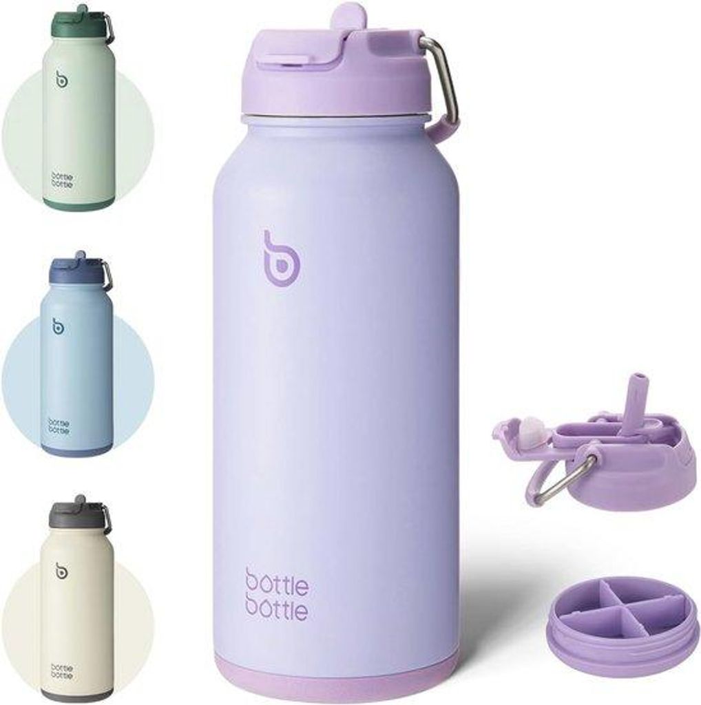 Edelstahlsportflasche mit Isolierung - 950 ml Wasserflasche mit Trinkrohr und Deckel - Sporttrinkflasche für Fitness und Medikamenten - Pfingstrosa