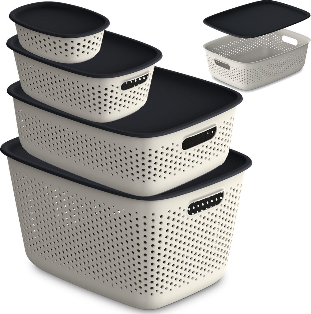 4X Aufbewahrungsbox Mit Deckel Durchbrochen Kunststoffbehälter Container 0,8 L, 3,5 L, 10 L, 17 L