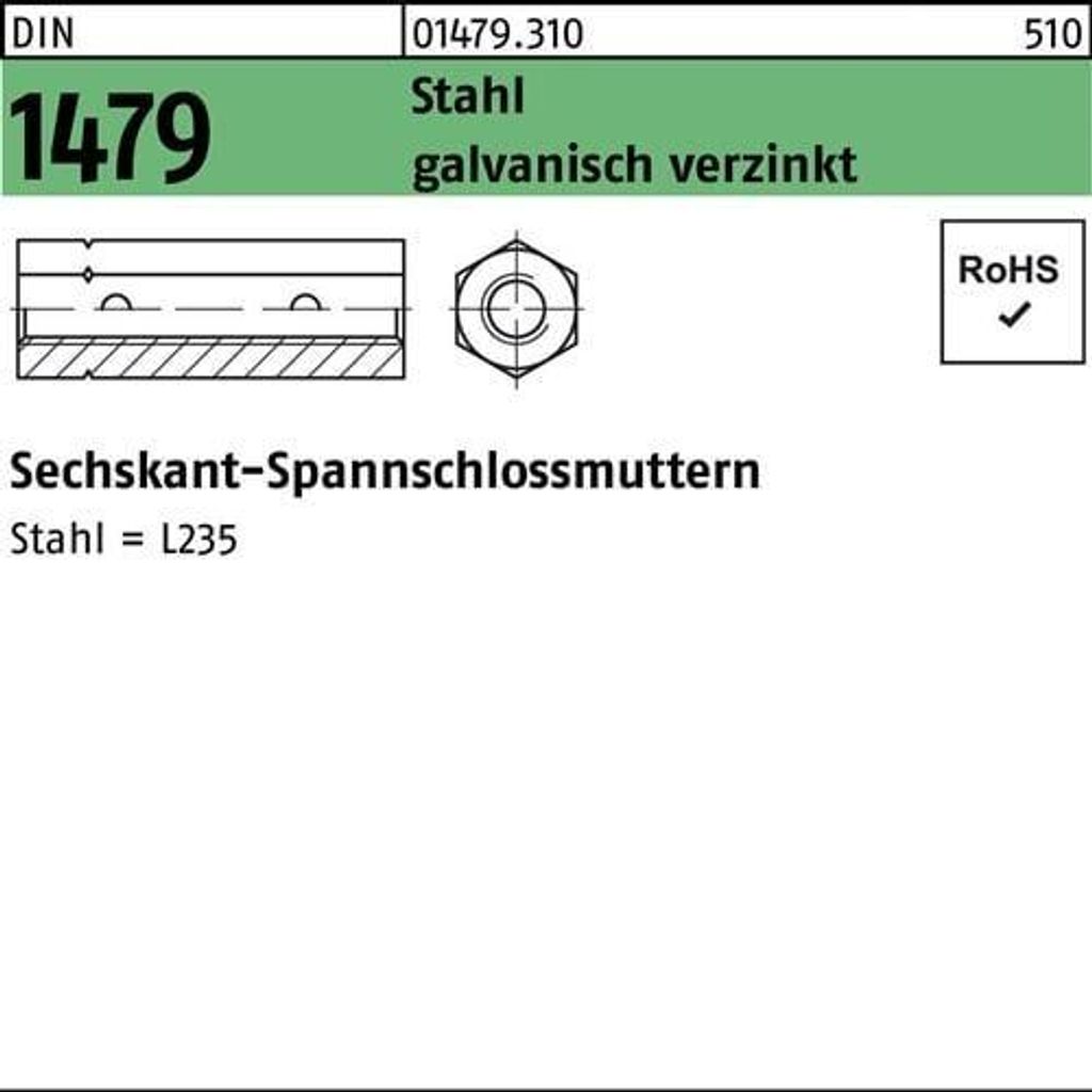Reyher Spannschloßmuttern DIN 1479 St. ÜZ SP M 6 vz (25 Stück)