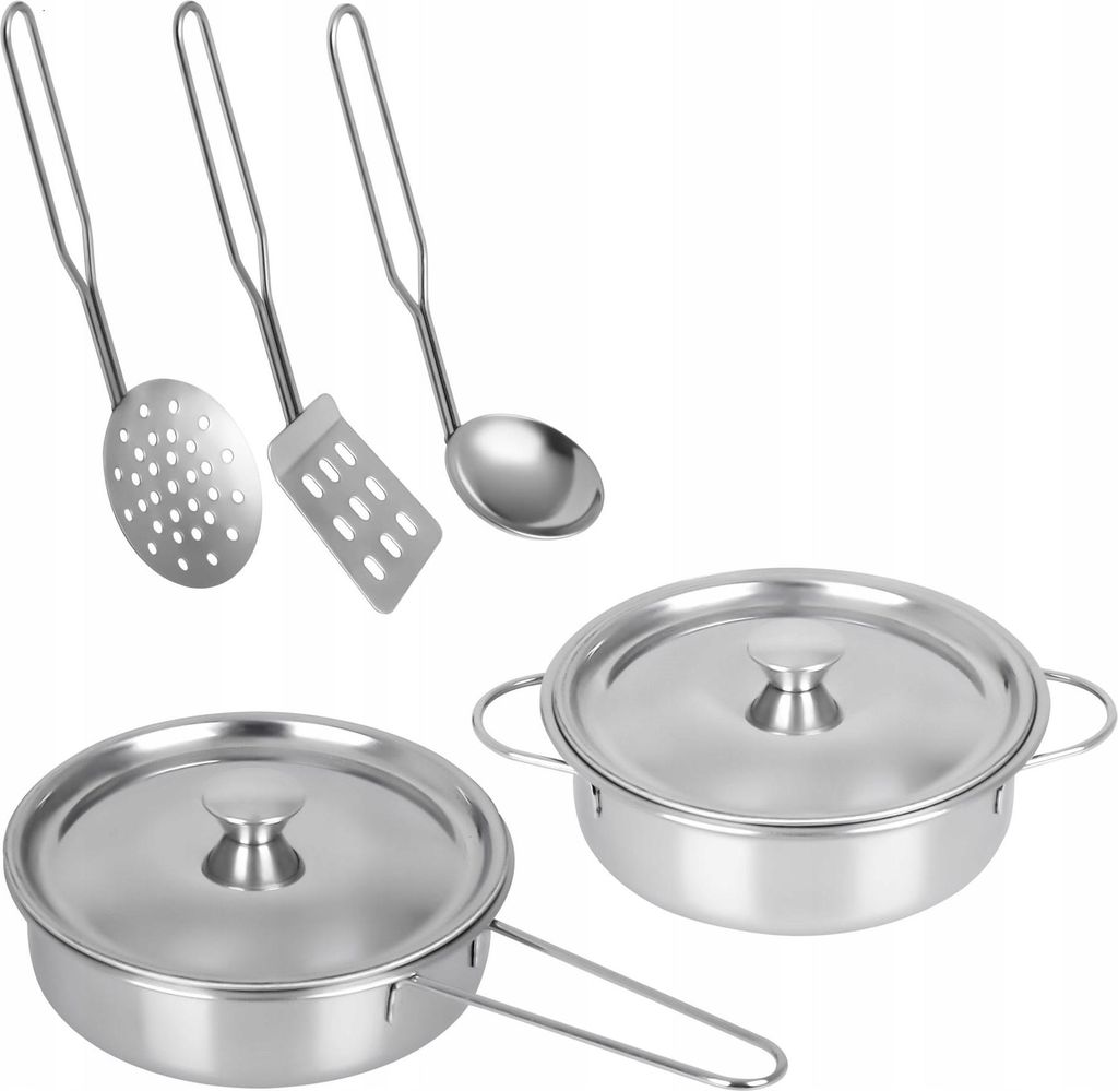 Spielzeug-Pfannenset aus Metall – Pfannenset – Küchenutensilien für die Spielküche – 6-teilig – Metall
