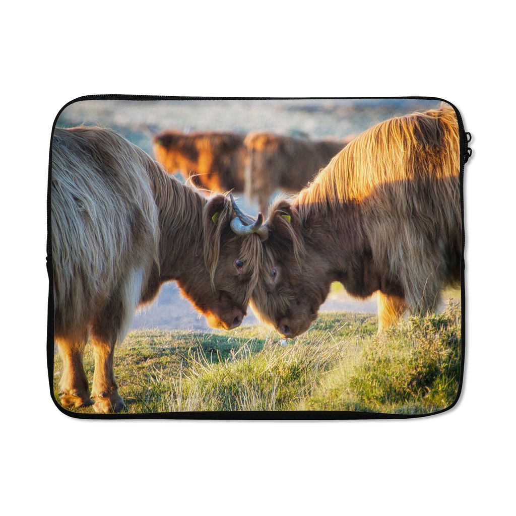 MuchoWow Laptop Hülle 17 Zoll Laptoptasche Schottische Highlander - Tiere - Sonne - Zipper - Schutzabdeckung