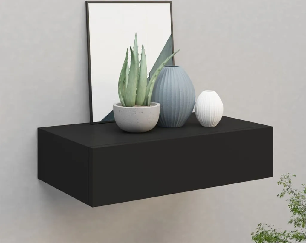 Mensola a muro The Living Store Nero 40cm con Cassetto | Prezzo Top