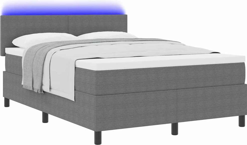 LED Boxspringbett Hellgrau und Weiß 160 x 200 cm Cordstoff