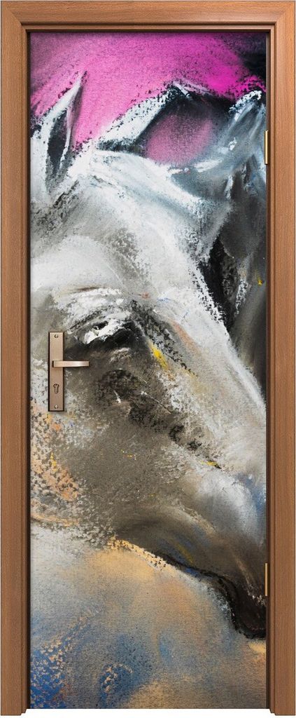 Türposter 70x200 cm Türaufkleber Türtapete Türfolie Klebefolie Deko Malerei Pferde bunte Umarmung