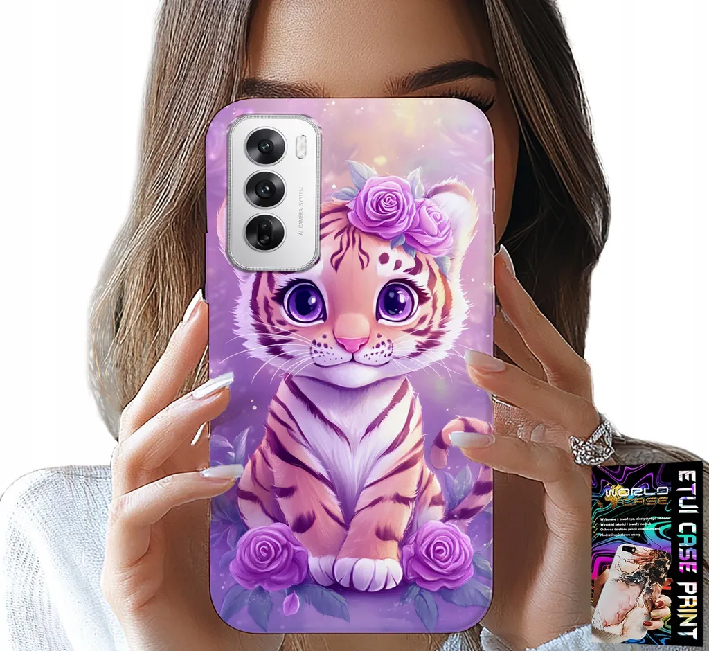 Custodia per Oppo Reno12 5G - Simpatica tigre su sfondo rosa + lamina