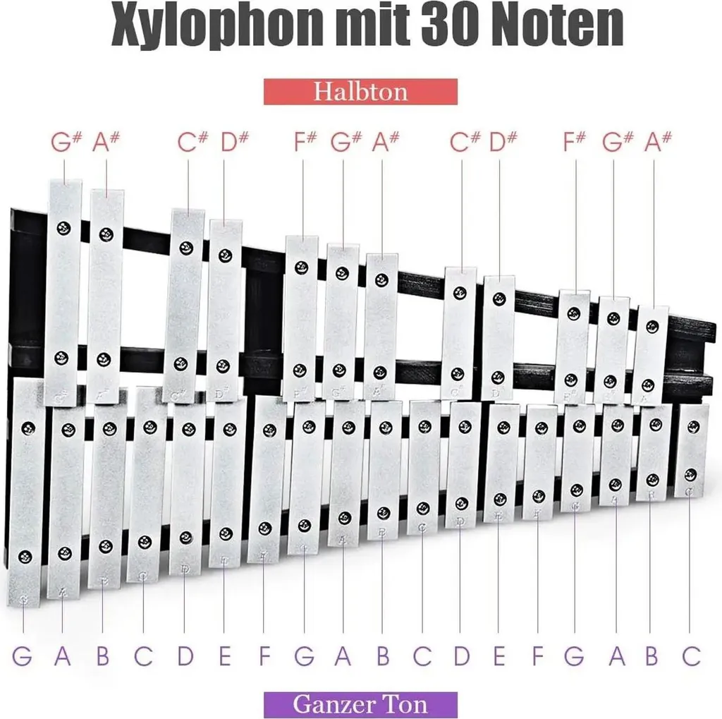 Glockenspiel pour Apprentissage Musical - 30 Notes Argentées - Idéal Débutant