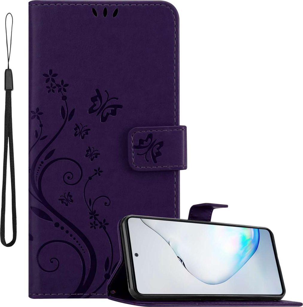 Cadorabo Hülle für Samsung Galaxy A81 / NOTE 10 LITE / M60s in FLORAL DUNKEL LILA Schutzhülle im Blumen Design mit Magnetverschluss, Standfunkti...