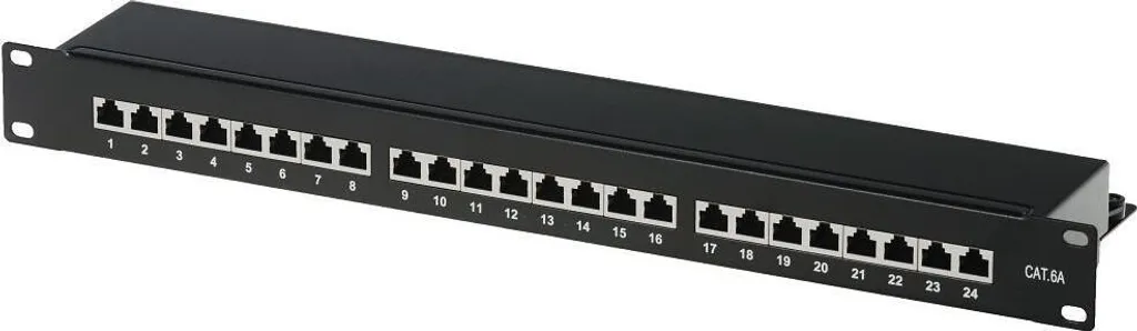 Helos Patch Panel Rack 19 pouces RJ45 24 ports Noir 1U pour Baie Réseau