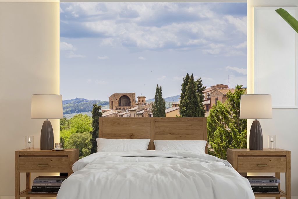 MuchoWow Fototapete für Wohnzimmer oder Schlafzimmer Wandtapete Vinyl Motivtapete Die mittelalterliche Stadt San Gimignano in der italienischen ...