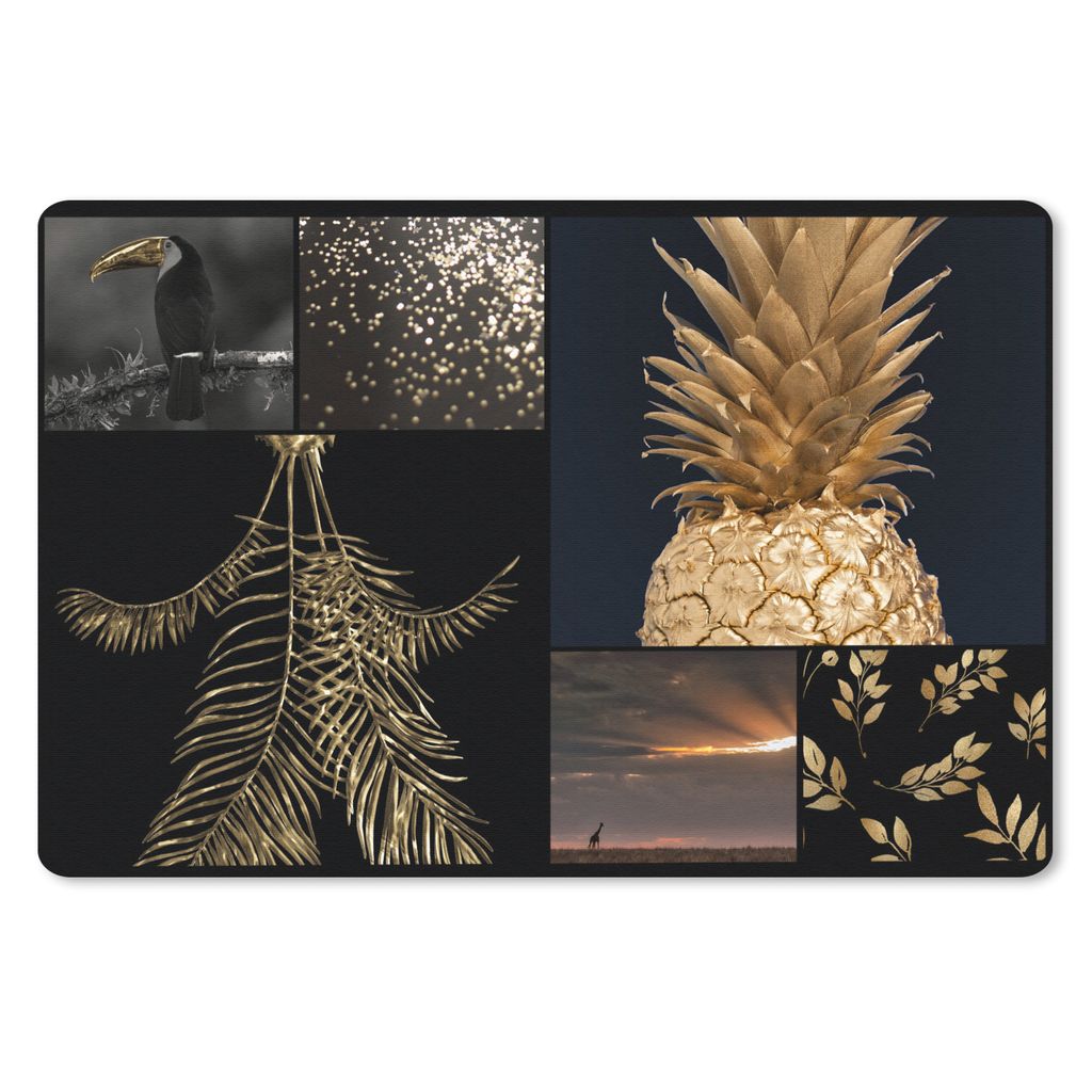 MuchoWow Schreibtischunterlage Collage - Gold - Früchte - Glitter 60x40 cm - XXL Mauspad - Großes Mauspad