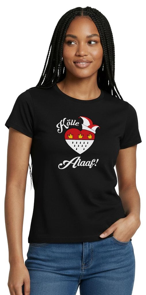 Spreadshirt Kölle Alaaf Herz-Wappen Kostüm Für Karneval Frauen T-Shirt, S, Schwarz